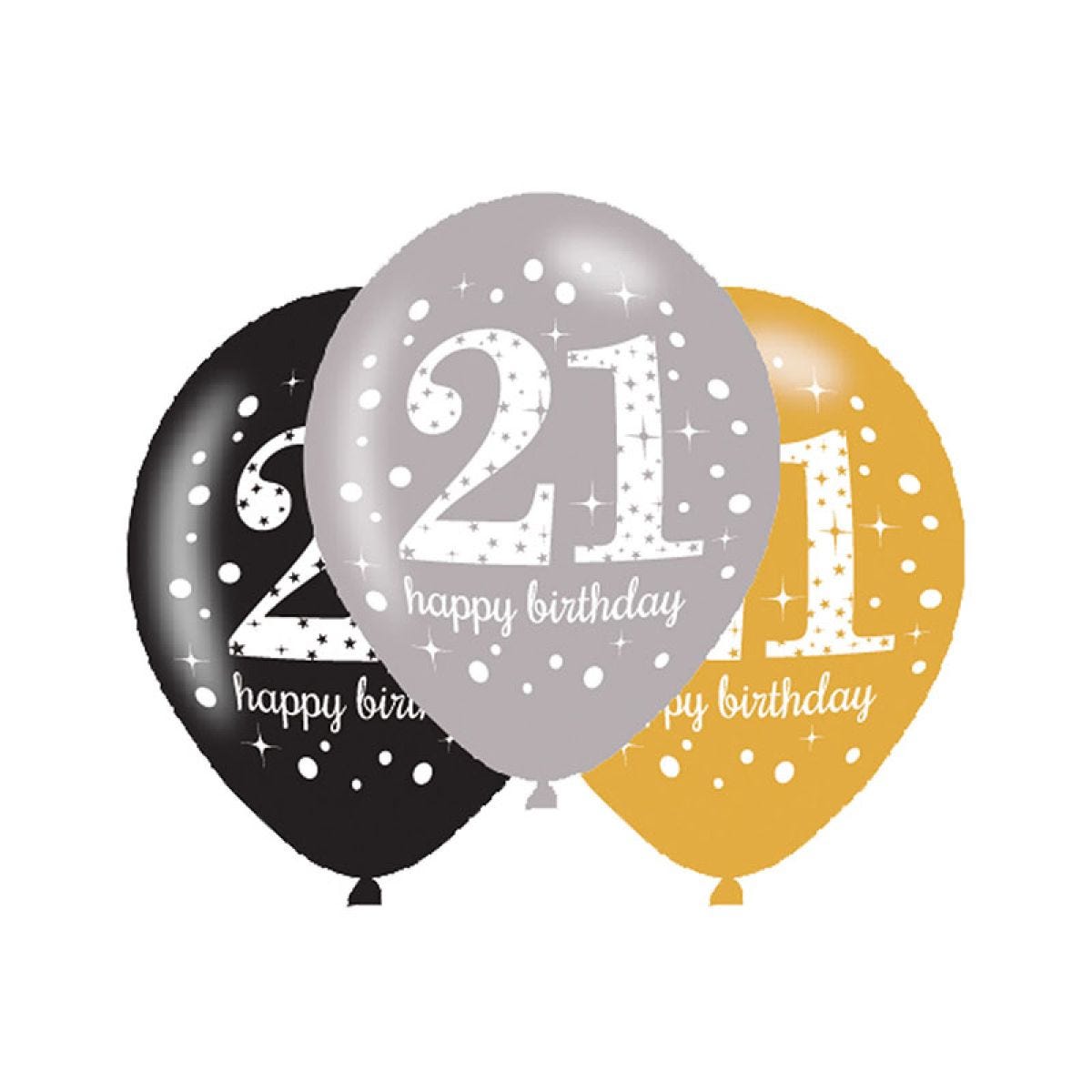 Sparkling Celebration Happy 21st Birthday Balloons - 11" Latex (6pk)