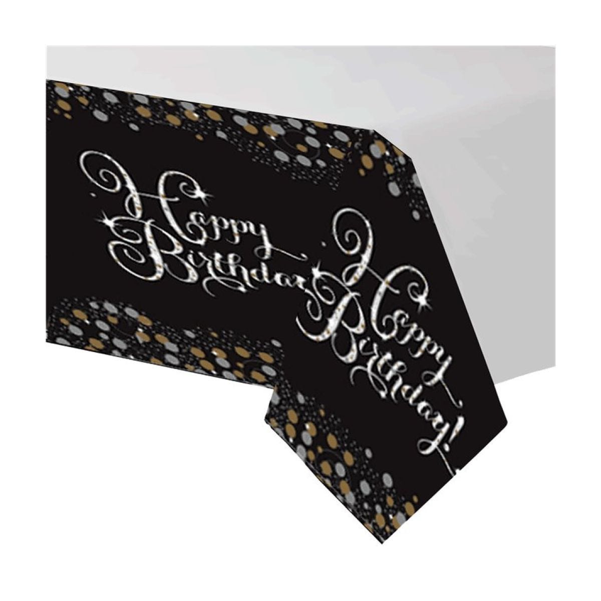 Sparkling Celebration Happy Birthday Plastic Tablecover - 1.4m x 2.6m