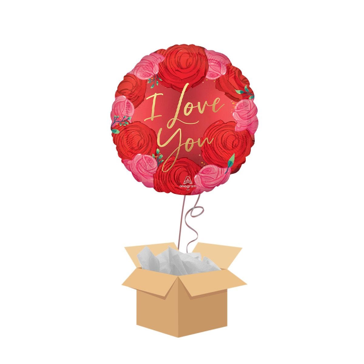 I Love You Circled In Roses Balloon - Delivered Inflated