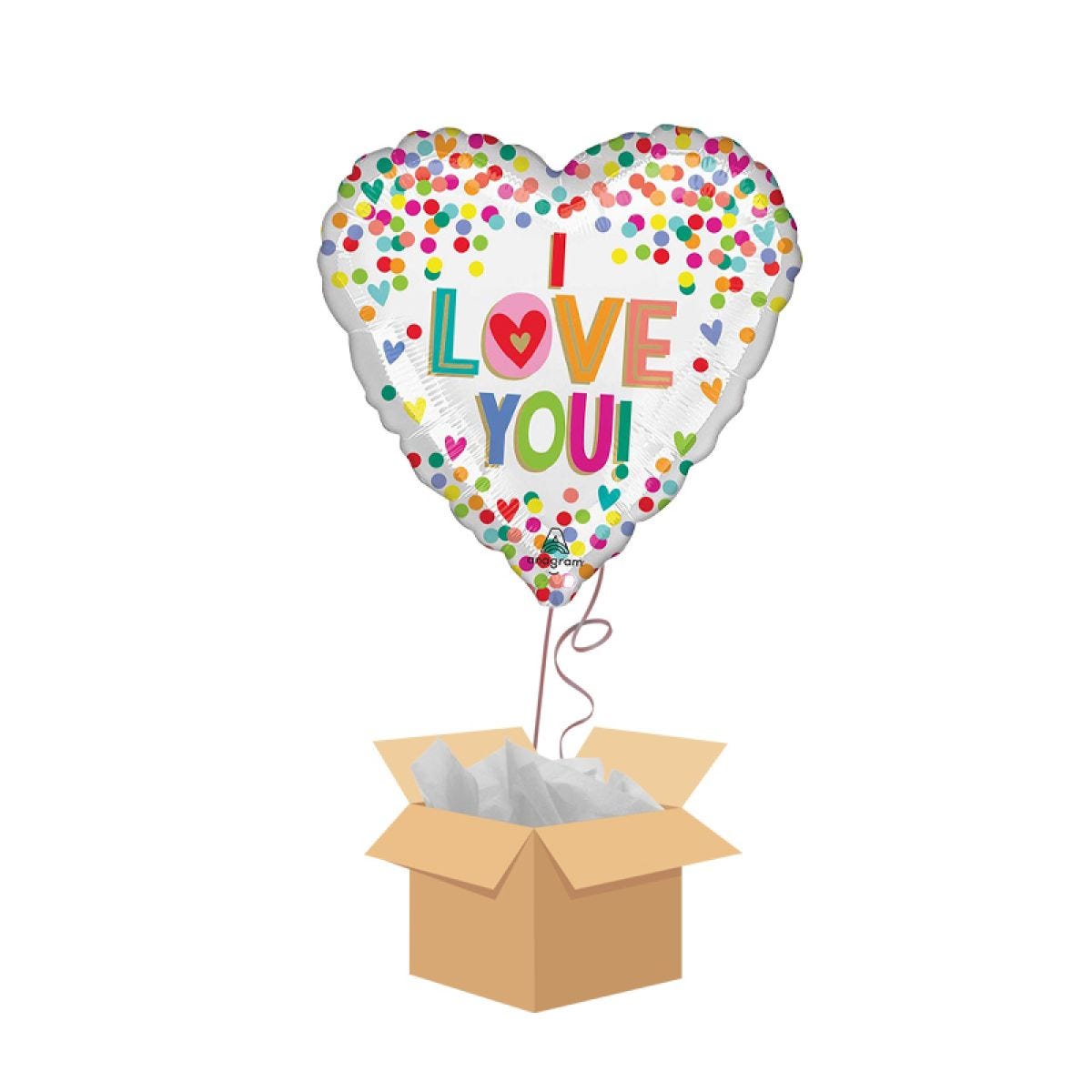 I love You Rainbow Dots Balloon - Delivered Inflated