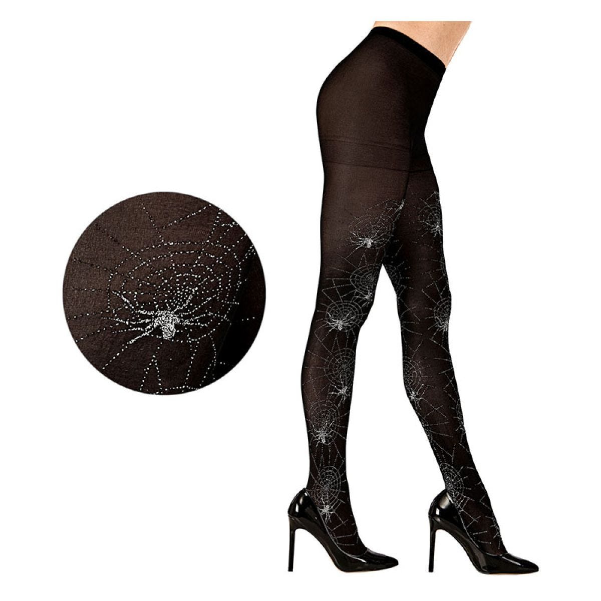 Silver Glitter Spiderweb & Spider Tights - One Size