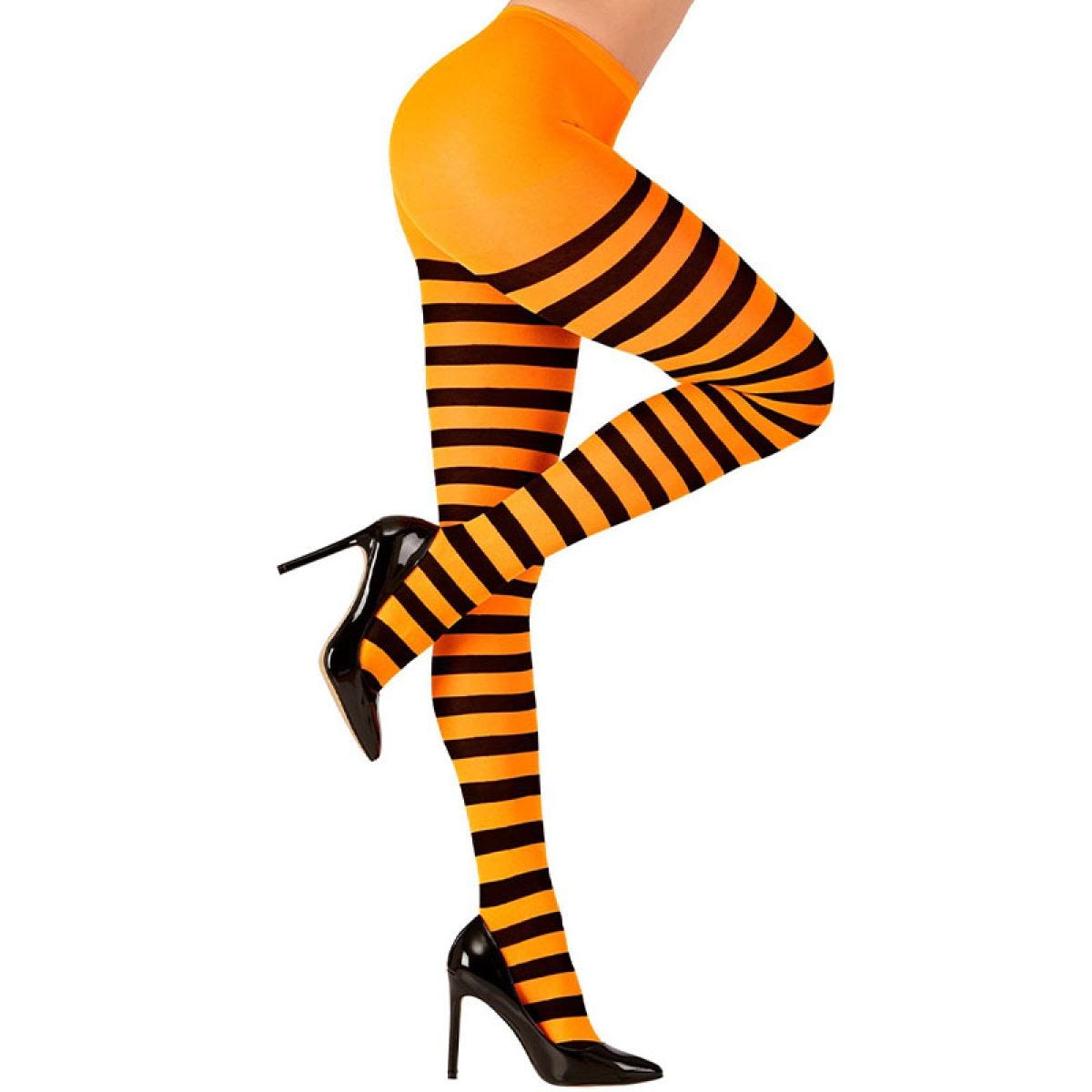 Orange & Black Striped Tights - One Size