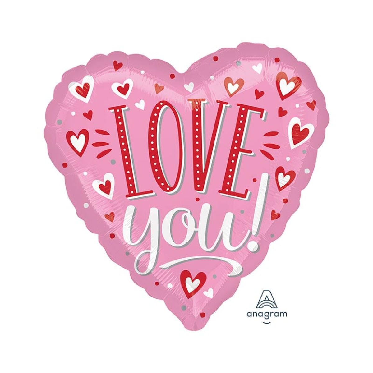 Love You White Dots Heart Jumbo Foil Balloon