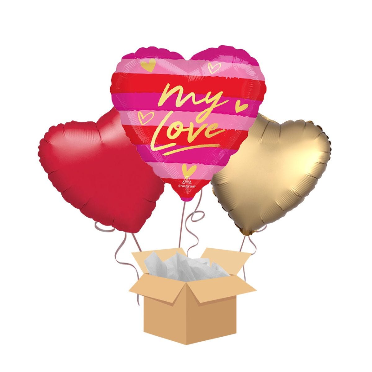 My Love Striped Heart Balloon Bouquet - Delivered Inflated