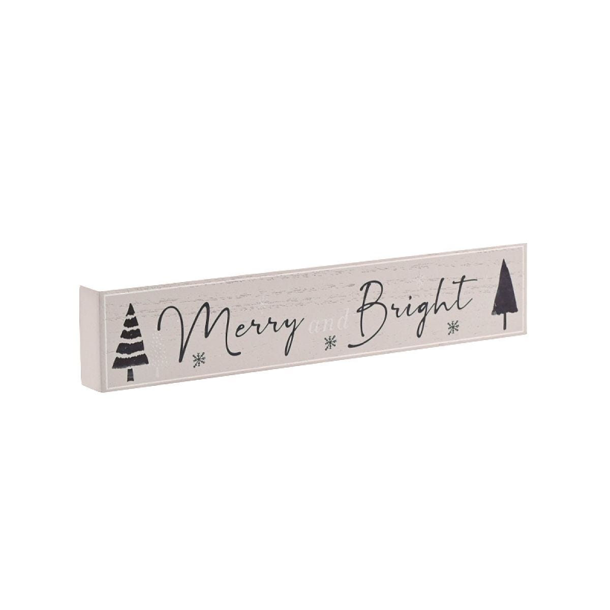 Merry & Bright Wooden Mantel Plaque - 20cm