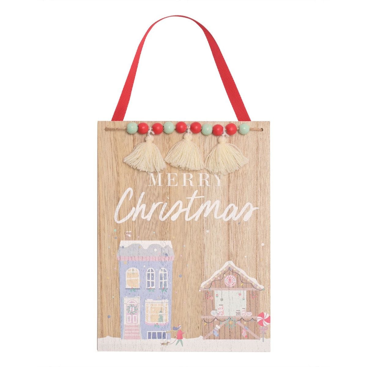 Merry Christmas Wooden Hanging Plaque - 29cm