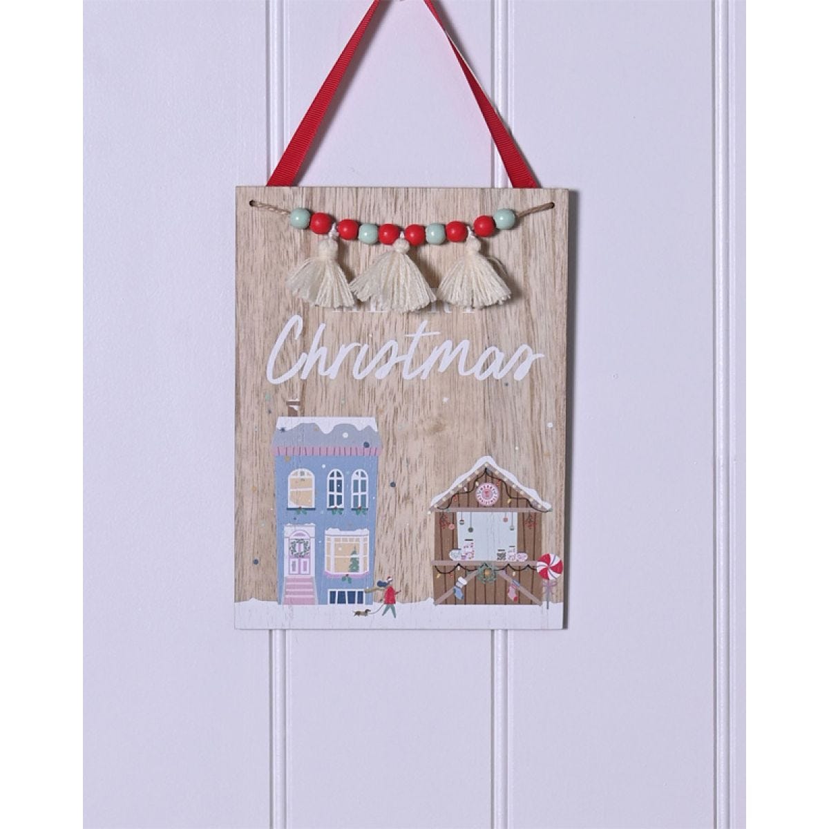 Merry Christmas Wooden Hanging Plaque - 29cm