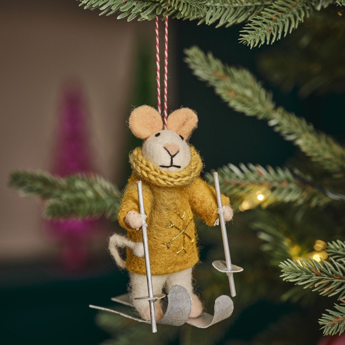 Tree Decorations - Felt Skiing Mouse