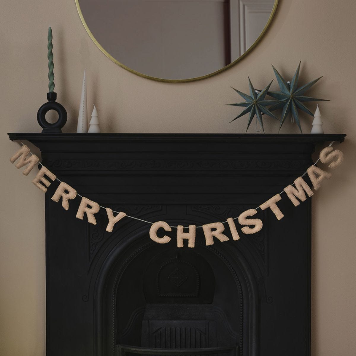 Felt Bunting - Merry Christmas - Blush Pink with Gold Stitching