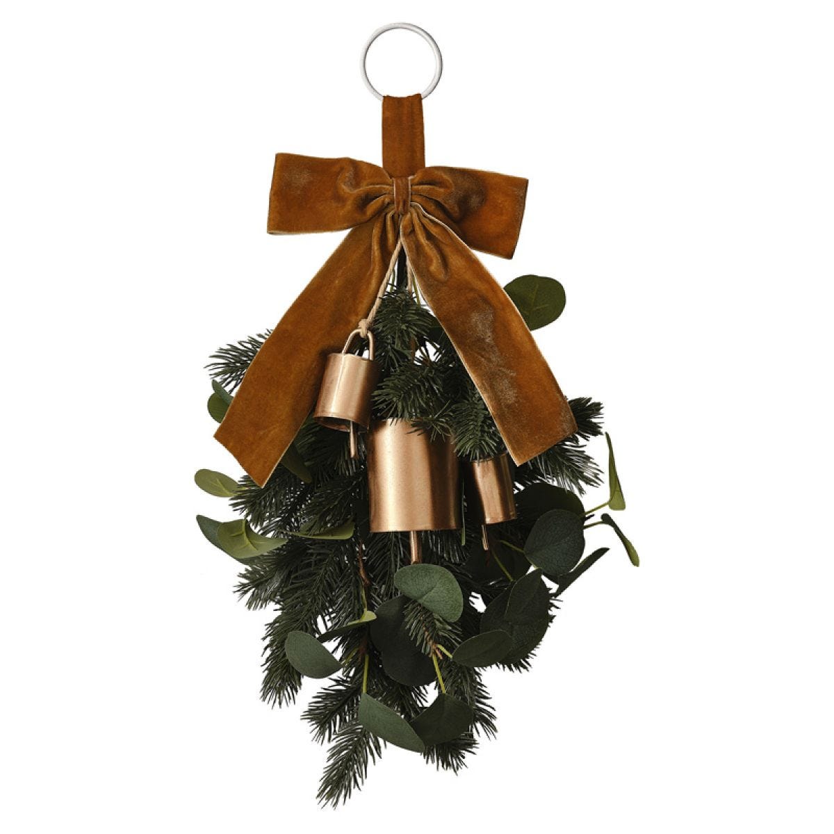 Green Foliage Swag with Bells and Velvet Ribbon