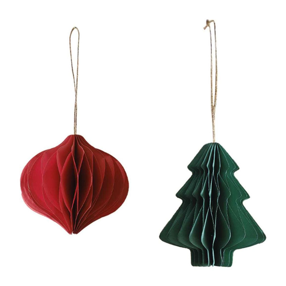 Red & Green Honeycomb Tree Christmas Hanging Decorations