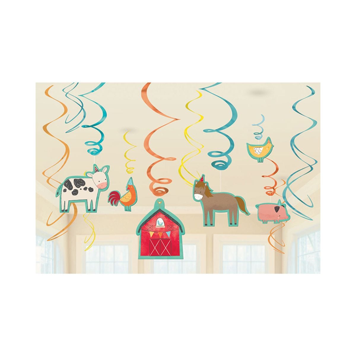 Barnyard Birthday Swirl Decorations - 17.7cm (12pk)