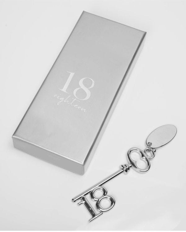 Silver Plated Key &amp; Engraving Tag - 18th Birthday