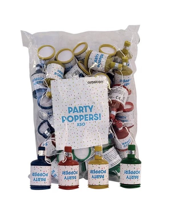 Party Poppers - Assorted Colours (50pk)