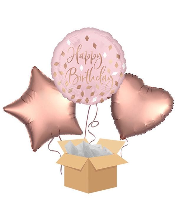 Blush Happy Birthday Balloon Bouquet - Delivered Inflated