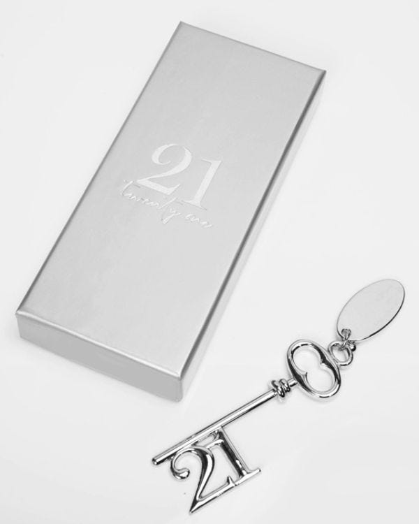 Silver Plated Key &amp; Engraving Tag - 21st Birthday