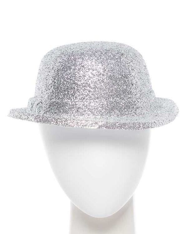 Silver Glitter Bowler Hat