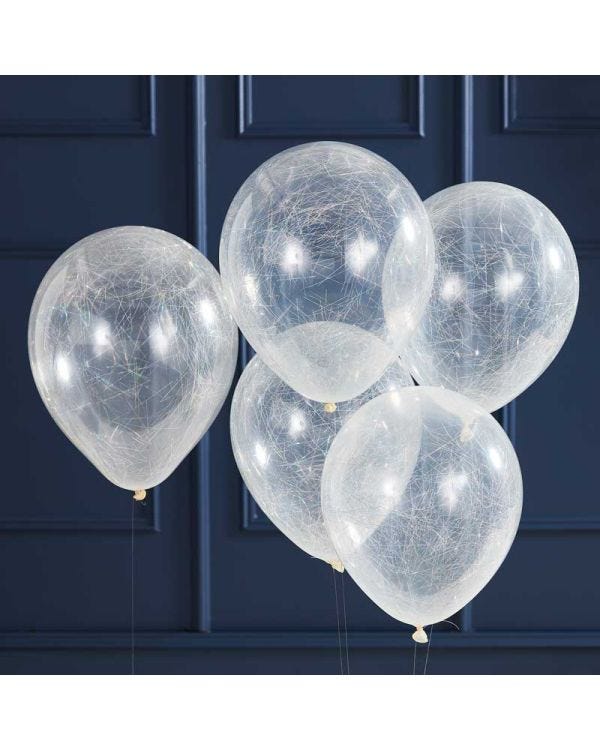 Silver Angel Hair Balloons - 12&quot; Latex (5pk)