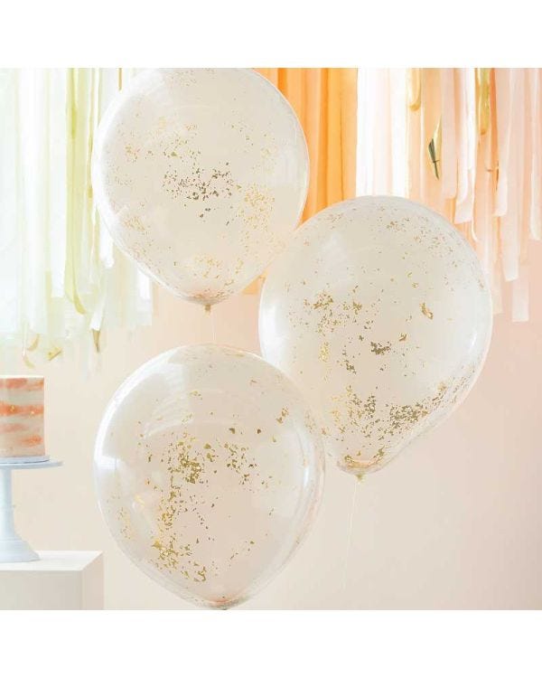 Peach &amp; Gold Confetti Doubled Layered Balloons - 18&quot; Latex (3pk)