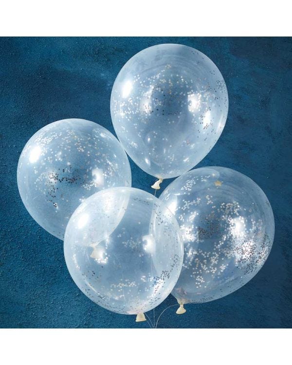 Silver Glitter Star Balloons - 12&quot; Latex (5pk)