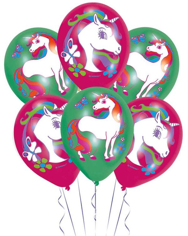 Unicorn 4 Colour Latex Balloons - 11&quot; (6pk)