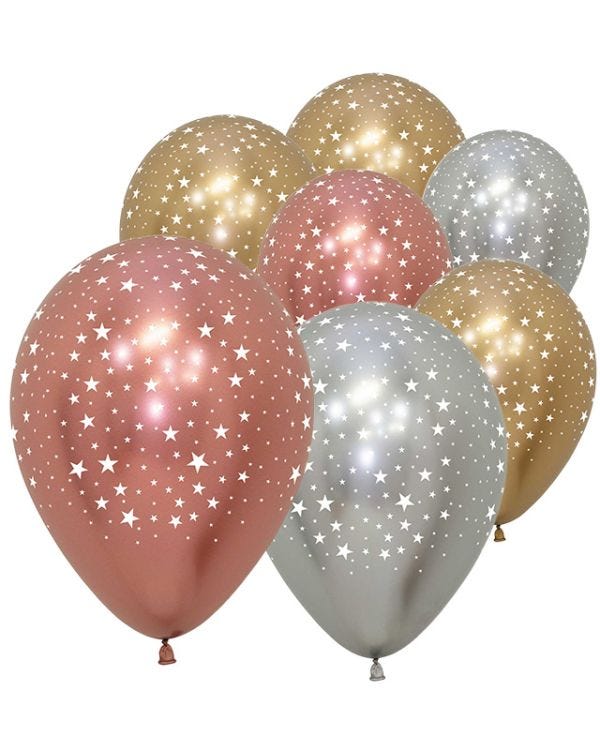 Reflex Star Patterned Assorted Colours - 5&quot; Latex Balloons (50pk)