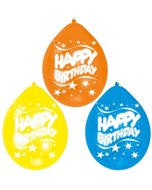 Assorted Multicolour Happy Birthday - 9&quot; Latex Balloons (10pk)