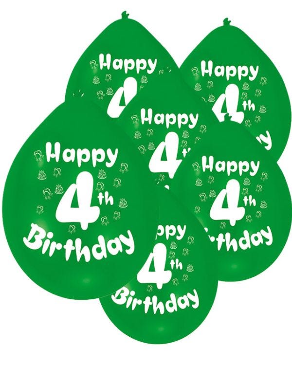 Assorted Multicolour Happy 4th Birthday - 9&quot; Latex Balloons (10pk)