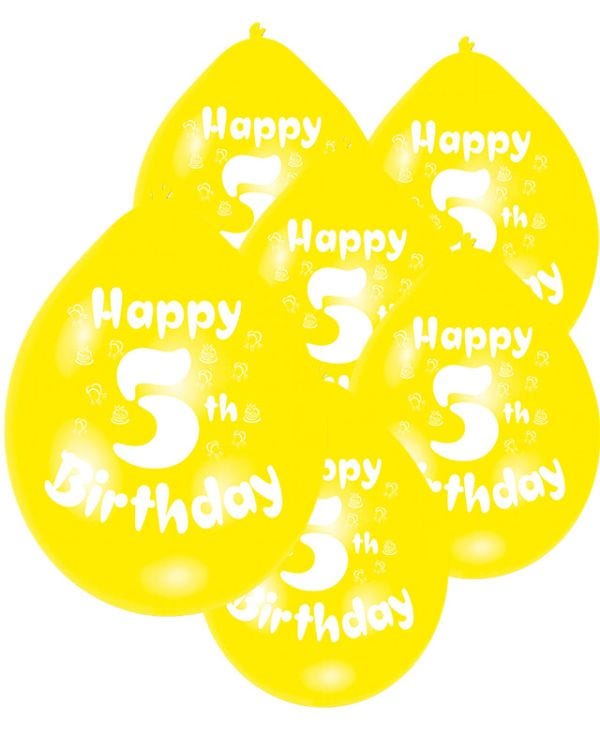 Assorted Multicolour Happy 5th Birthday - 9&quot; Latex Balloons (10pk)