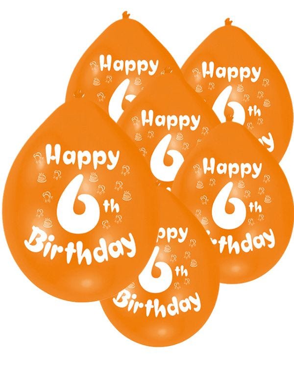 Assorted Multicolour Happy 6th Birthday - 9&quot; Latex Balloons (10pk