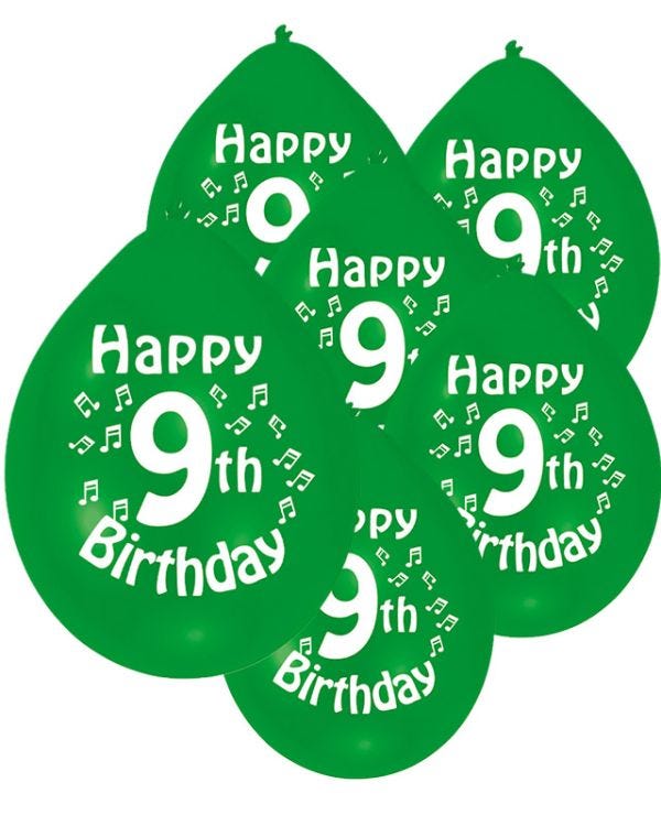 Assorted Multicolour Happy 9th Birthday - 9&quot; Latex Balloons (10pk)