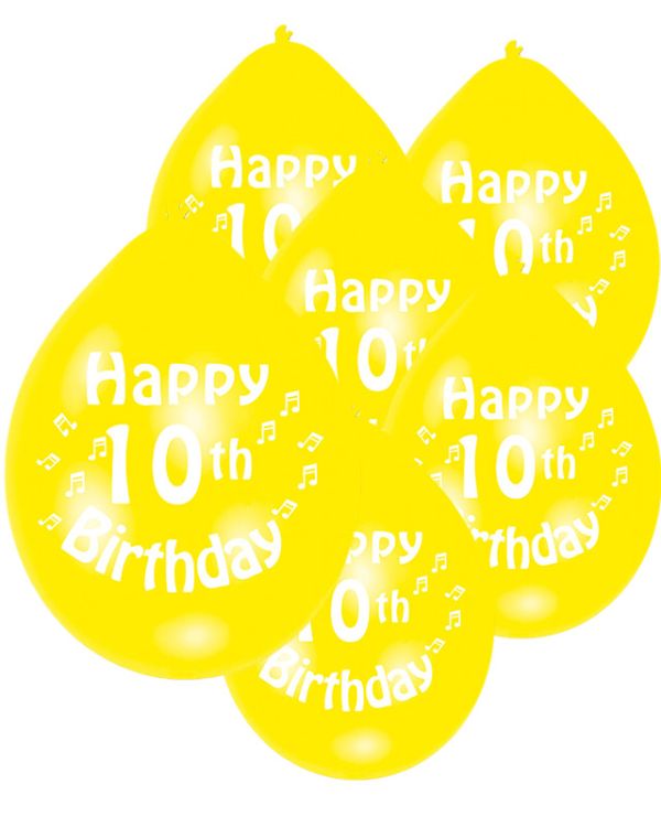 Assorted Multicolour Happy 10th Birthday - 9&quot; Latex Balloons (10pk)