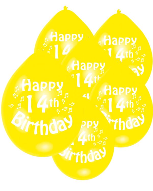 Assorted Multicolour Happy 14th Birthday - 9&quot; Latex Balloons (10pk)