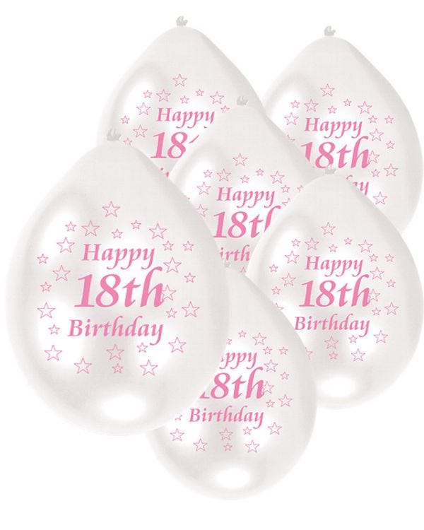 Pink Happy 18th Birthday - 9&quot; Latex Balloons (10pk)