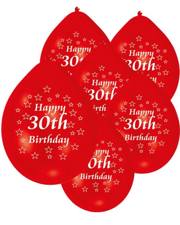 Assorted Multicolour Happy 30th Birthday - 9&quot; Latex Balloons (10pk)