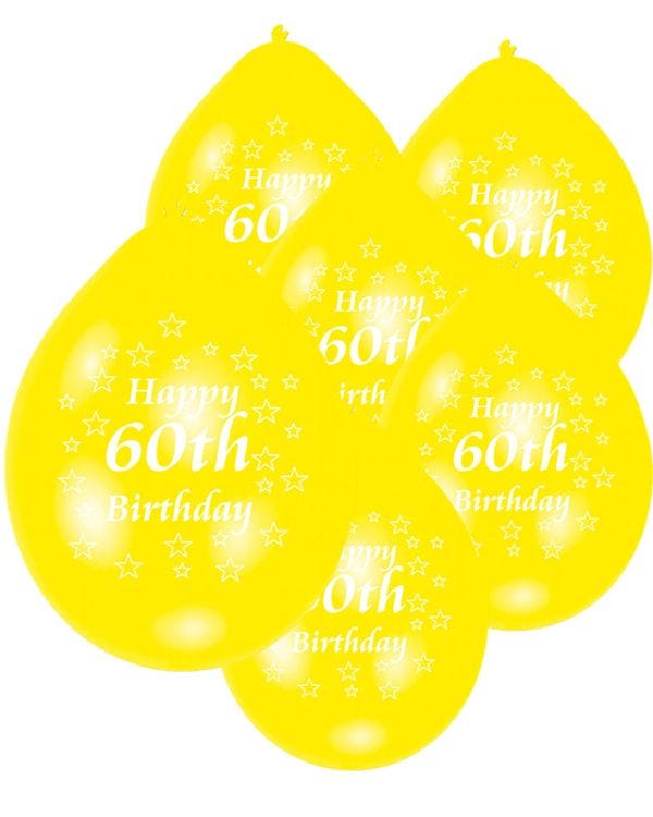 Assorted Multicolour Happy 60th Birthday - 9&quot; Latex Balloons (10pk)