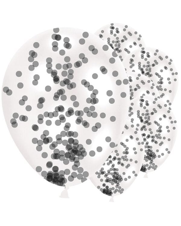 Black Confetti Clear Balloons - 11&quot; Latex (6pk)