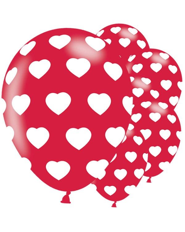 Polka Hearts White On Red Latex Balloons - 11&quot; (6pk)