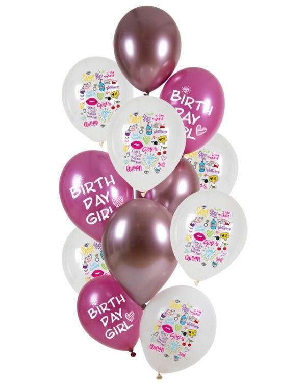 Birthday Girl Balloons - 12&quot; Latex (12pk)