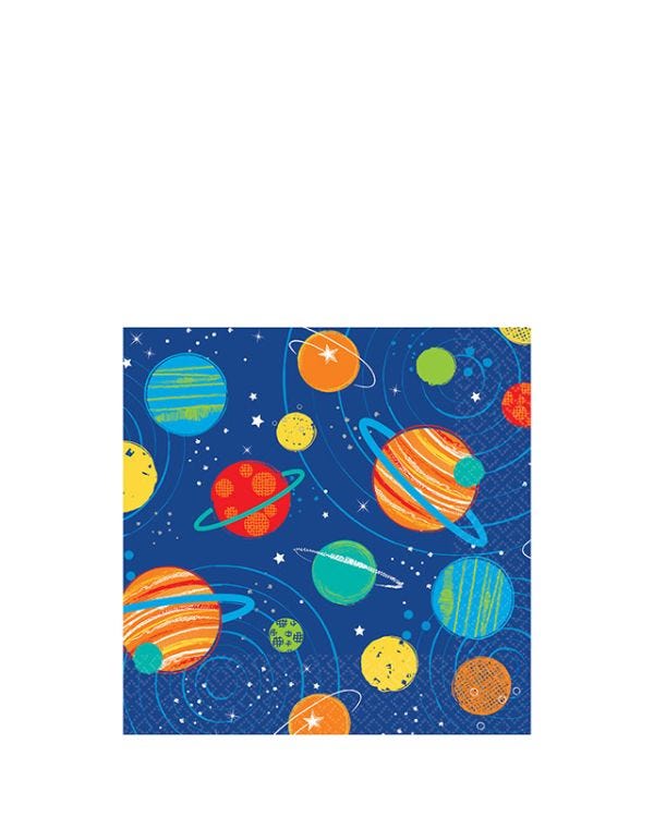 Blast Off Birthday Beverage Paper Napkins 25cm (16pk)