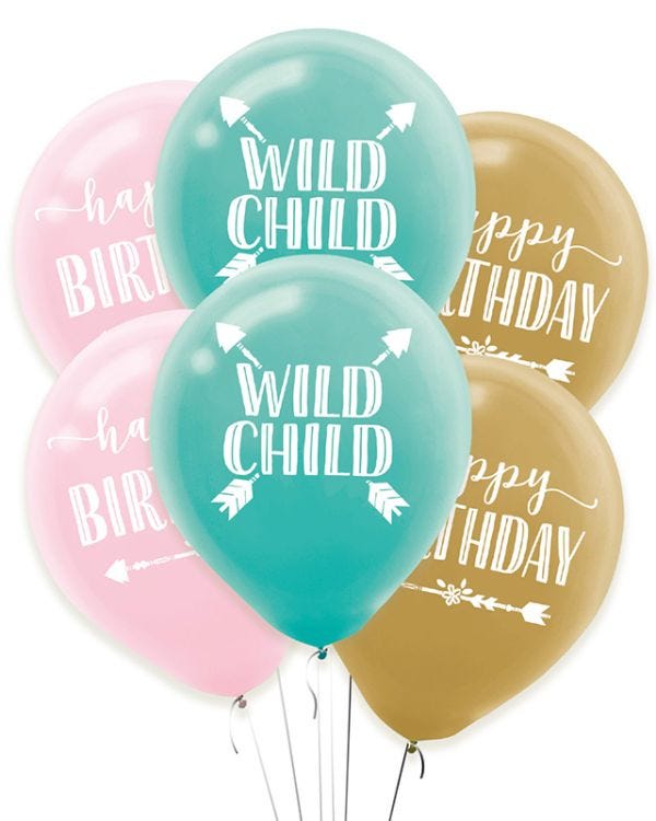 Boho Birthday Balloons - 11&quot;c Latex (6pk)
