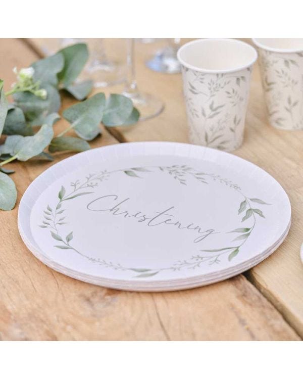 Christening Wreath Paper Plates - 25cm (8pk)