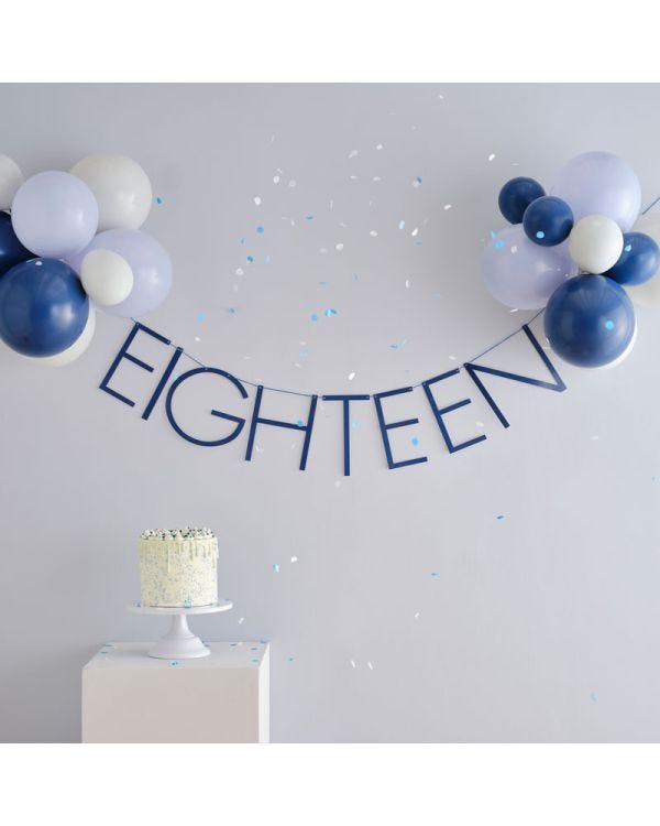 Blue Eighteen Paper Banner with Latex Balloons - 1.5m