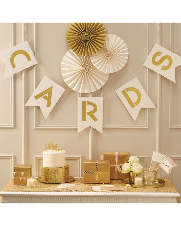 Ivory &amp; Gold Cards Paper Bunting - 1.3m