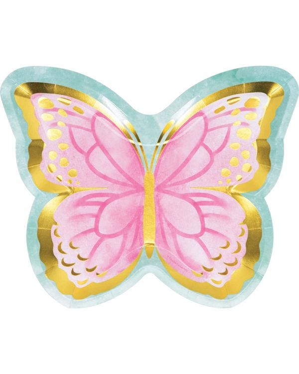 Butterfly Shimmer Shaped Paper Plates - 24cm (8pk)