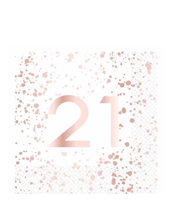 21st Rose Gold Paper Napkins 33cm (16pk)
