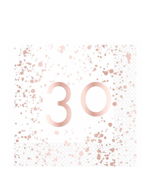 30th Rose Gold Paper Napkins 33cm (16pk)