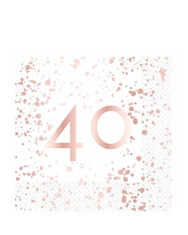 40th Rose Gold Paper Napkins 33cm (16pk)