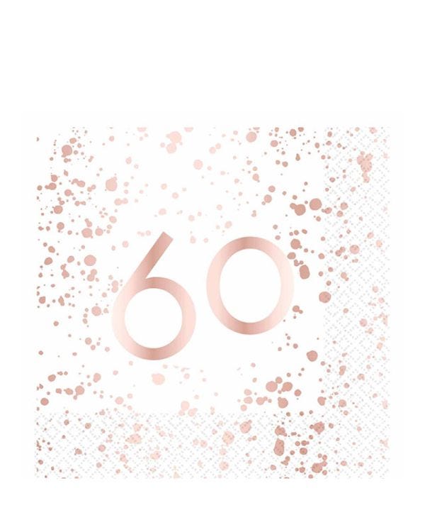 60th Rose Gold Paper Napkins 33cm (16pk)