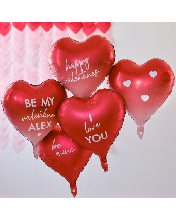 Customisable Heart Valentines Balloons with Stickers - 18&quot; Foil (5pk)